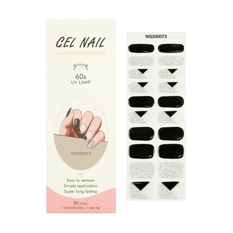 Smalto Semipermanente Adesivo in Gel OhNailly - Glitter Nero Argento e Bianco | Gel Nail Wraps 20 Pezzi | Manicure Fai da Te Veloce