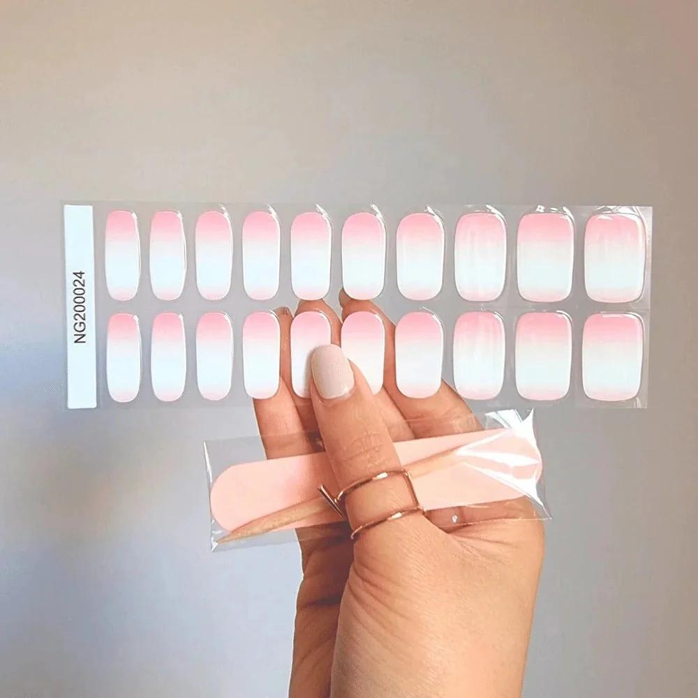 Smalto Semipermanente Adesivo in Gel OhNailly - Baby boomer rosa e bianco| Gel Nail Wraps 20 Pezzi | Manicure Fai da Te Veloce