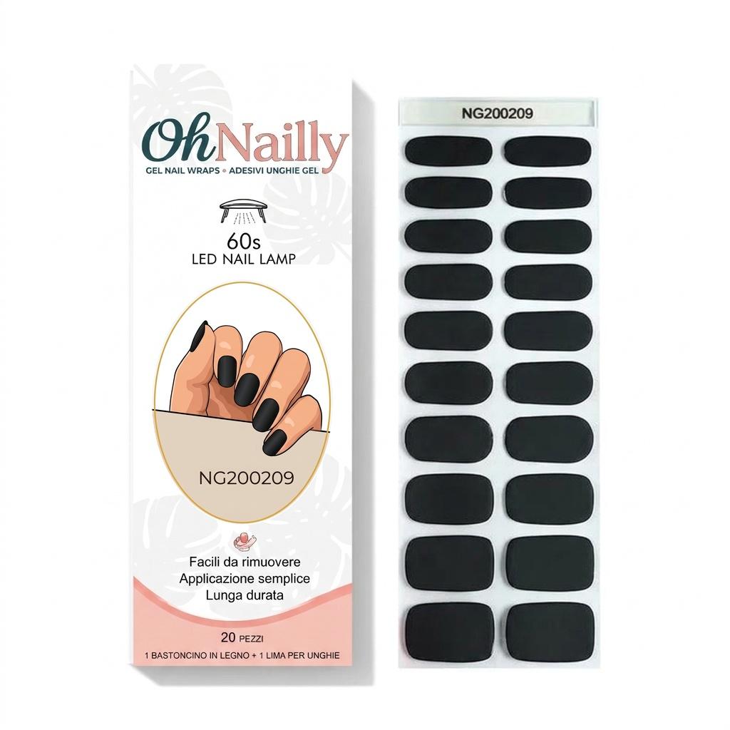Smalto Semipermanente Adesivo in Gel OhNailly - Nero Opaco | Gel Nail Wraps 20 Pezzi | Manicure Fai da Te Veloce