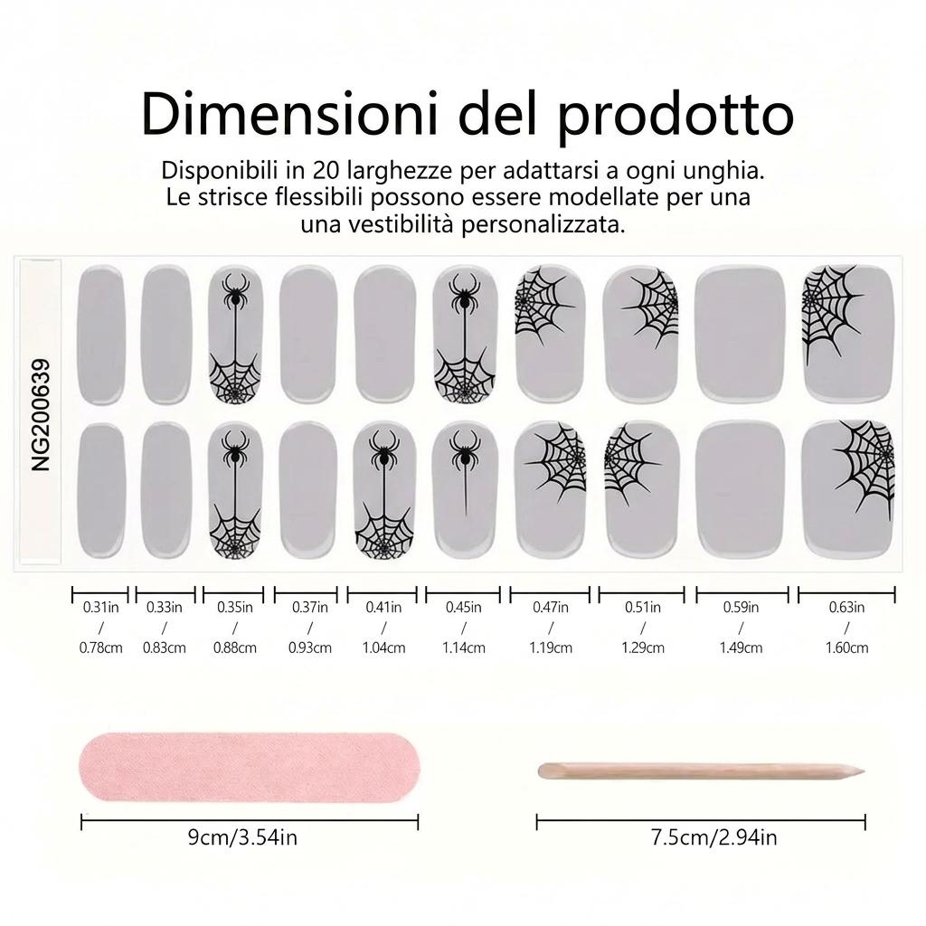 Smalto Semipermanente Adesivo in Gel OhNailly - Halloween Ragnatela | Gel Nail Wraps 20 Pezzi | Manicure Fai da Te Veloce
