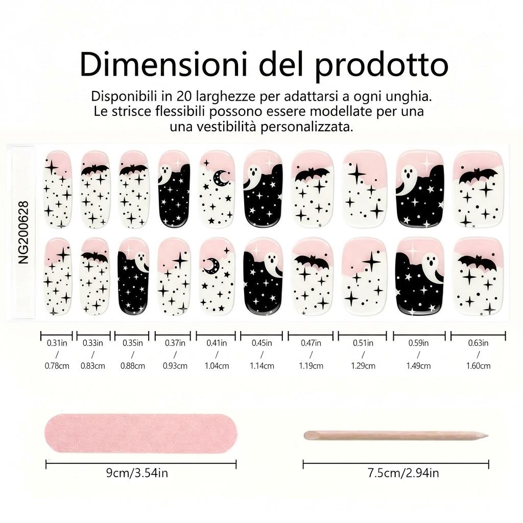 Smalto Semipermanente Adesivo in Gel OhNailly - Halloween Glow in the Dark | Gel Nail Wraps 20 Pezzi | Manicure Fai da Te Veloce