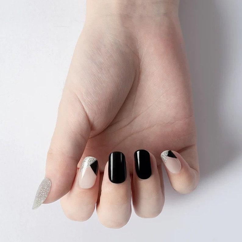 Smalto Semipermanente Adesivo in Gel OhNailly - Glitter Nero Argento e Bianco | Gel Nail Wraps 20 Pezzi | Manicure Fai da Te Veloce