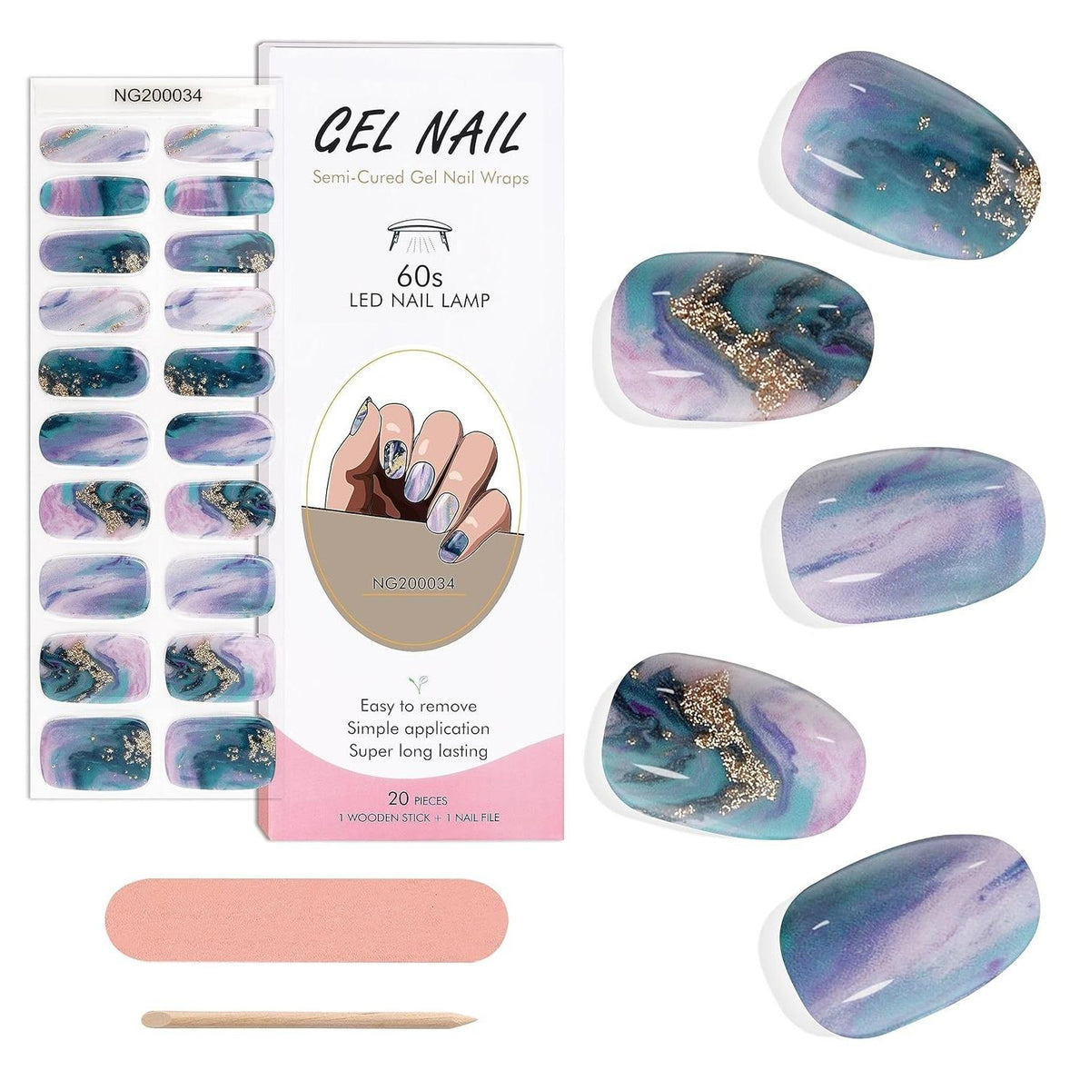 Smalto Semipermanente Adesivo in Gel OhNailly - Purple Gold | Gel Nail Wraps 20 Pezzi | Manicure Fai da Te Veloce