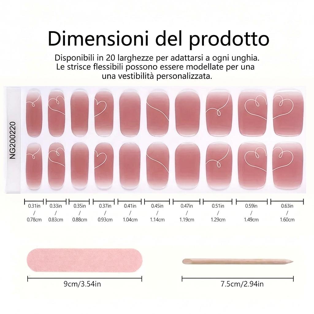 Smalto Semipermanente Adesivo in Gel OhNailly - Rosa Cuore | Gel Nail Wraps 20 Pezzi | Manicure Fai da Te Veloce