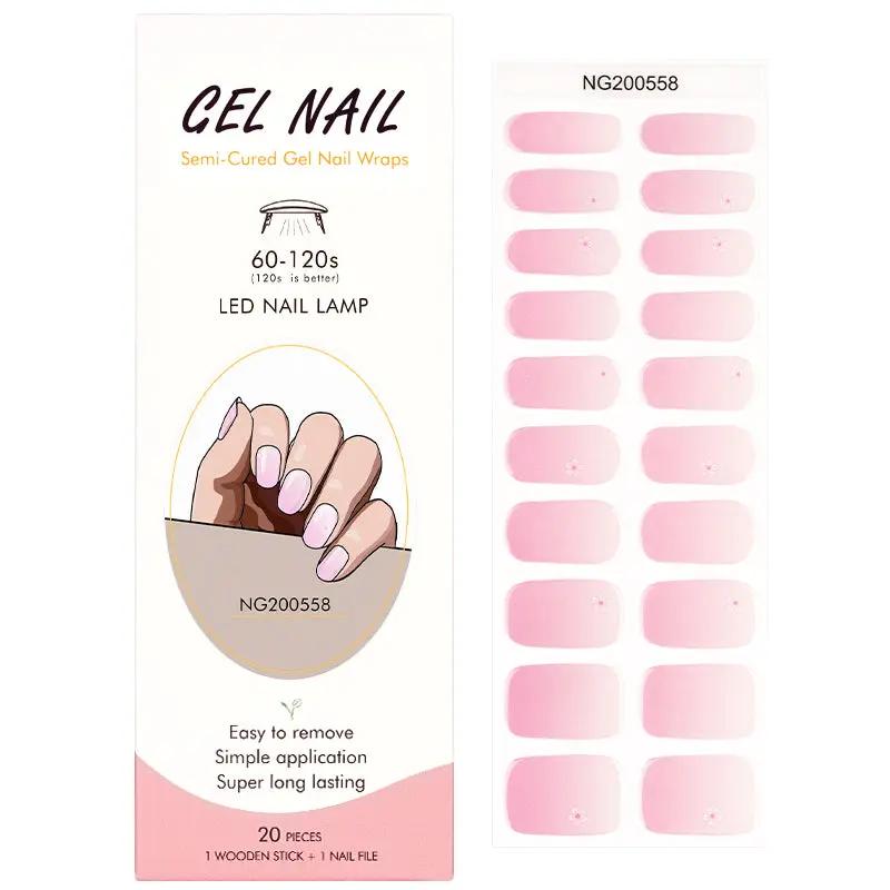 Smalto Semipermanente Adesivo in Gel OhNailly - Rosa Chiaro e Fiori | Gel Nail Wraps 20 Pezzi | Manicure Fai da Te Veloce