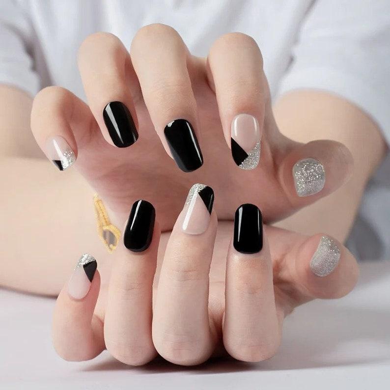 Smalto Semipermanente Adesivo in Gel OhNailly - Glitter Nero Argento e Bianco | Gel Nail Wraps 20 Pezzi | Manicure Fai da Te Veloce