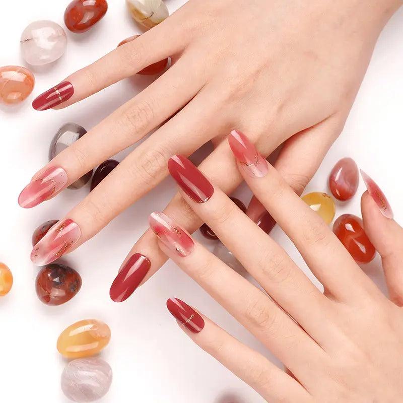 Smalto Semipermanente Adesivo in Gel OhNailly - Rosso e Rosa Sfumato | Gel Nail Wraps 20 Pezzi | Manicure Fai da Te Veloce