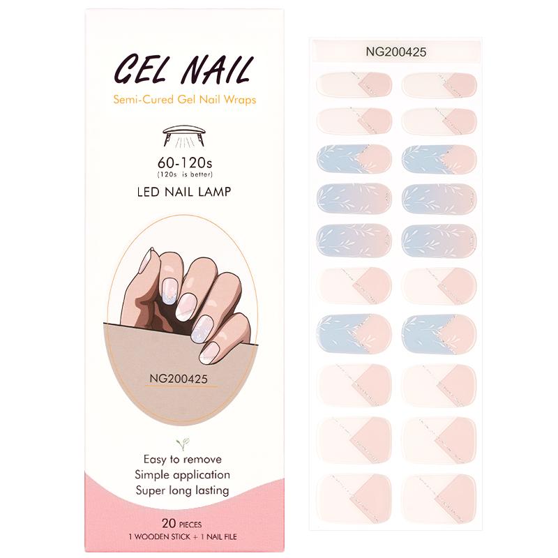 Smalto Semipermanente Adesivo in Gel OhNailly - Azzurro Bianco French e Fiori | Gel Nail Wraps 20 Pezzi | Manicure Fai da Te Veloce
