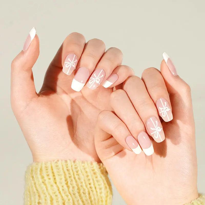 Smalto Semipermanente Adesivo in Gel OhNailly - French Rosa e Fiocco | Gel Nail Wraps 20 Pezzi | Manicure Fai da Te Veloce