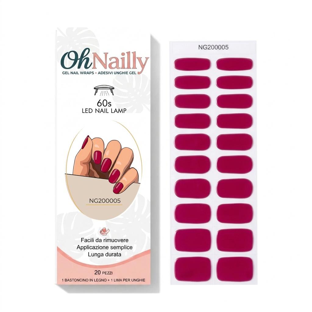 Smalto Semipermanente Adesivo in Gel OhNailly - Rosso Charm | Gel Nail Wraps 20 Pezzi | Manicure Fai da Te Veloce