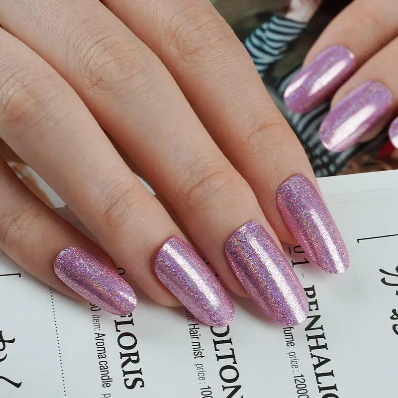 Smalto Semipermanente Adesivo in Gel OhNailly - Rosa Glitter | Gel Nail Wraps 20 Pezzi | Manicure Fai da Te Veloce