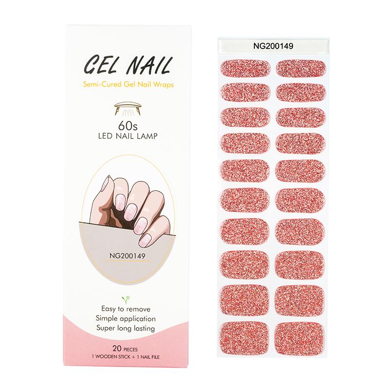 Smalto Semipermanente Adesivo in Gel OhNailly - Rosa Glitter | Gel Nail Wraps 20 Pezzi | Manicure Fai da Te Veloce