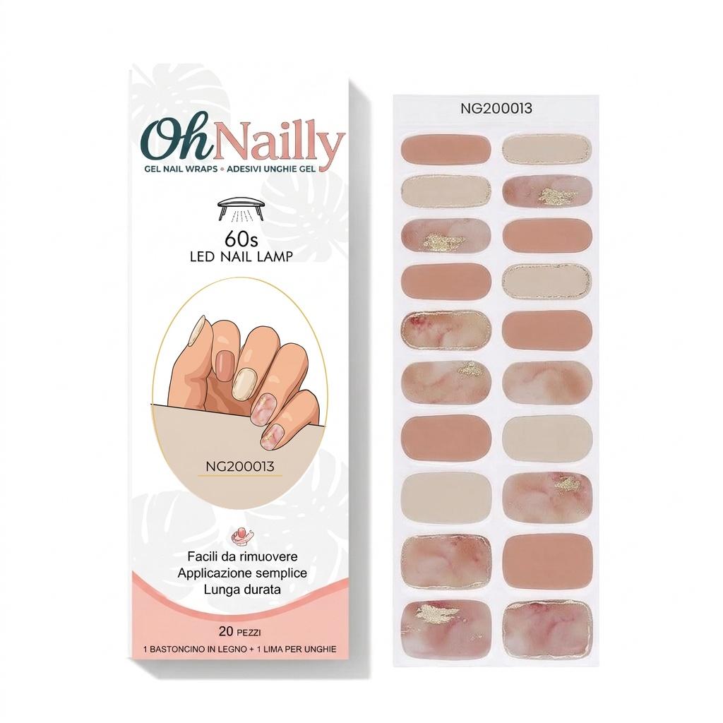 Smalto Semipermanente Adesivo in Gel OhNailly - Effetto Marmo | Gel Nail Wraps 20 Pezzi | Manicure Fai da Te Veloce