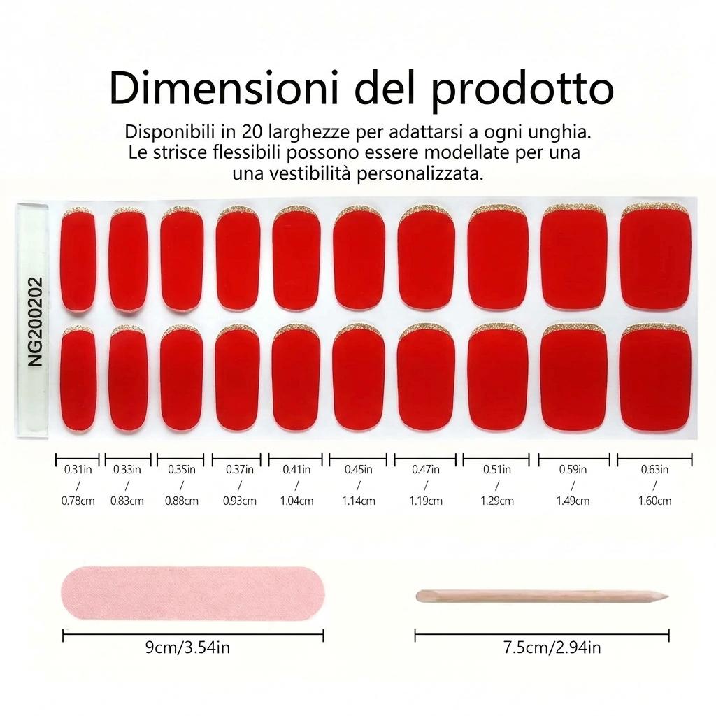 Smalto Semipermanente Adesivo in Gel OhNailly - French Rosso | Gel Nail Wraps 20 Pezzi | Manicure Fai da Te Veloce