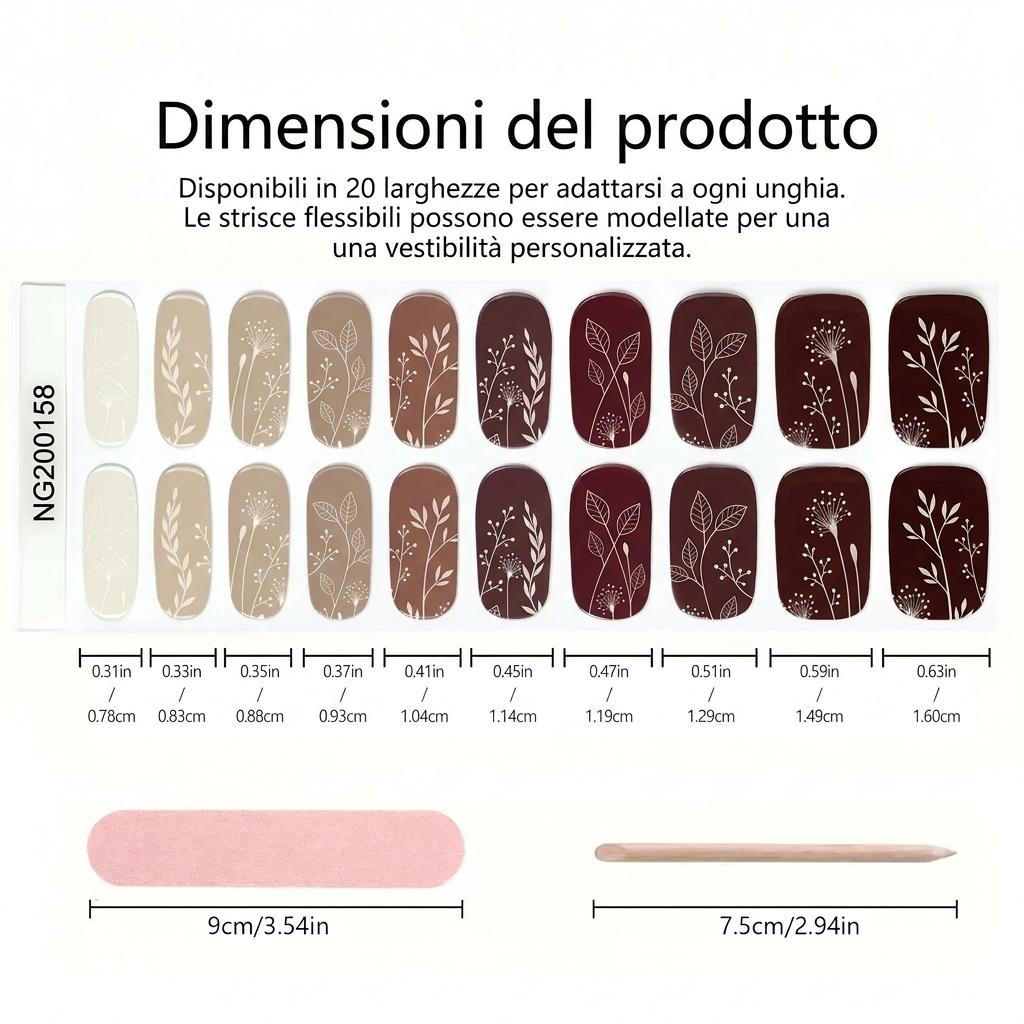 Smalto Semipermanente Adesivo in Gel OhNailly - floreale stilizzato | Gel Nail Wraps 20 Pezzi | Manicure Fai da Te Veloce