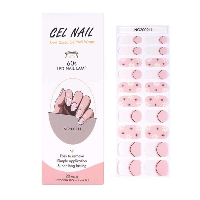 Smalto Semipermanente Adesivo in Gel OhNailly - French e Fiori | Gel Nail Wraps 20 Pezzi | Manicure Fai da Te Veloce