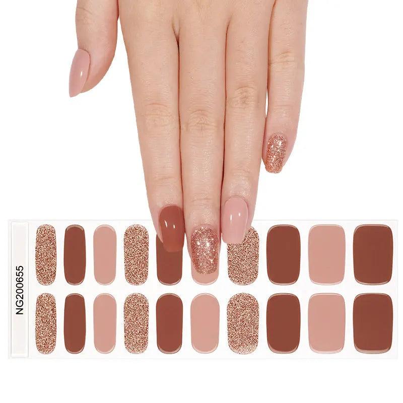 Smalto Semipermanente Adesivo in Gel OhNailly - Autunno Glitter Marrone | Gel Nail Wraps 20 Pezzi | Manicure Fai da Te Veloce