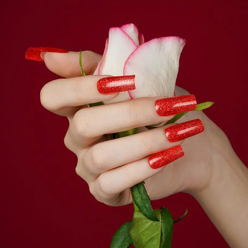 Smalto Semipermanente Adesivo in Gel OhNailly - Rosso Glitter | Gel Nail Wraps 20 Pezzi | Manicure Fai da Te Veloce