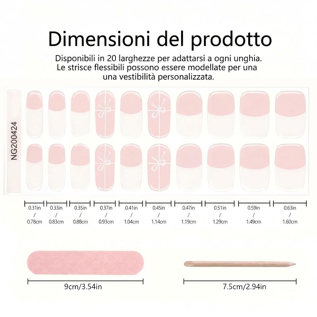 Smalto Semipermanente Adesivo in Gel OhNailly - French Rosa e Fiocco | Gel Nail Wraps 20 Pezzi | Manicure Fai da Te Veloce
