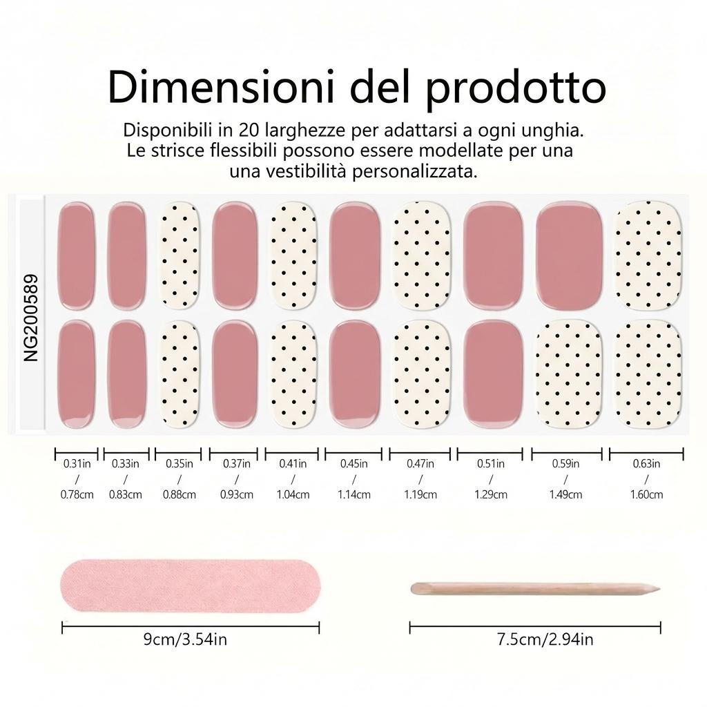 Smalto Semipermanente Adesivo in Gel OhNailly - Rosa e Pois | Gel Nail Wraps 20 Pezzi | Manicure Fai da Te Veloce