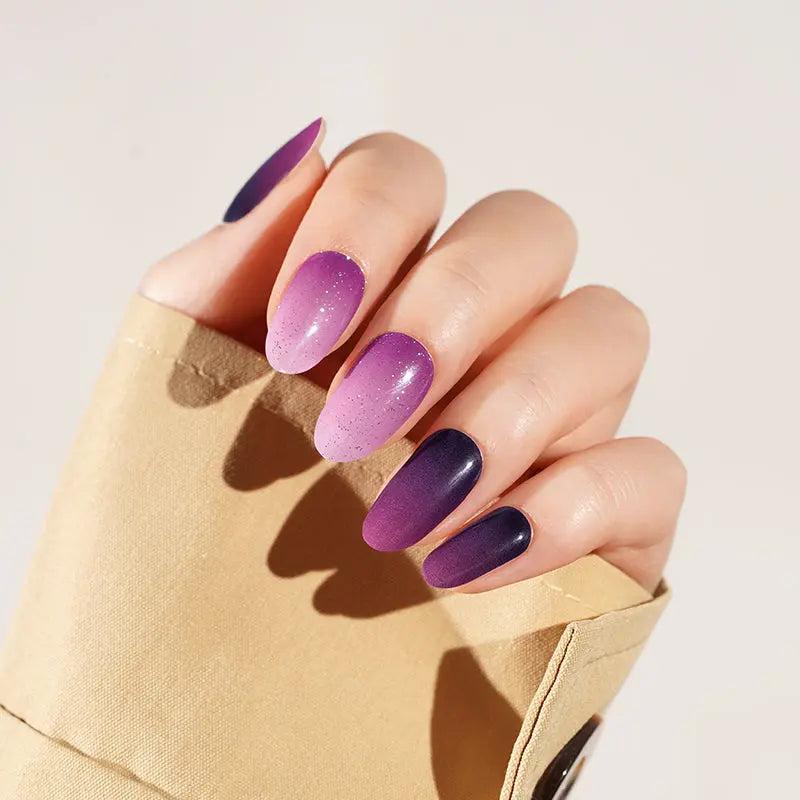 Smalto Semipermanente Adesivo in Gel OhNailly - Viola Glitter Ombré | Gel Nail Wraps 20 Pezzi | Manicure Fai da Te Veloce