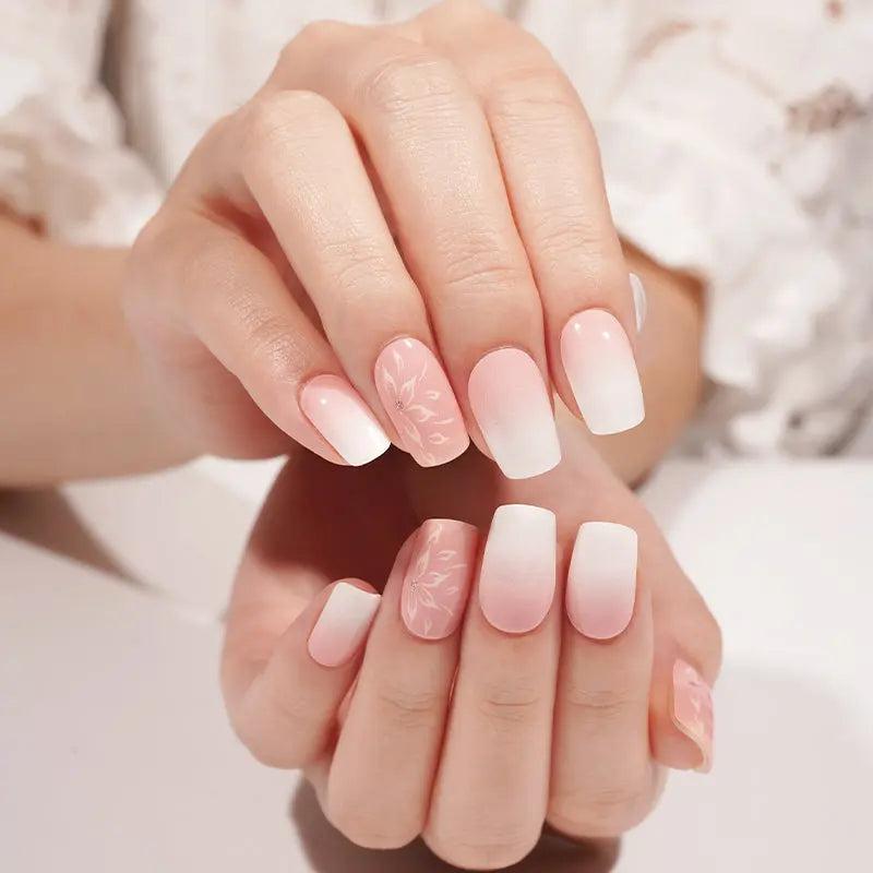Smalto Semipermanente Adesivo in Gel OhNailly - baby boomer Rosa e Fiori | Gel Nail Wraps 20 Pezzi | Manicure Fai da Te Veloce
