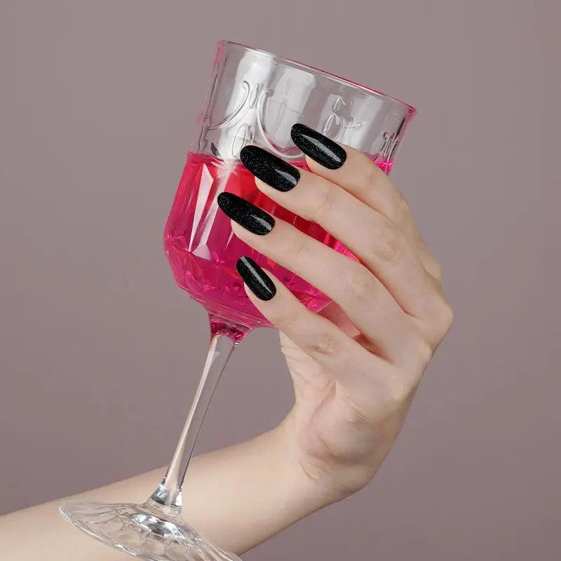 Smalto Semipermanente Adesivo in Gel OhNailly - Nero Glitter | Gel Nail Wraps 20 Pezzi | Manicure Fai da Te Veloce