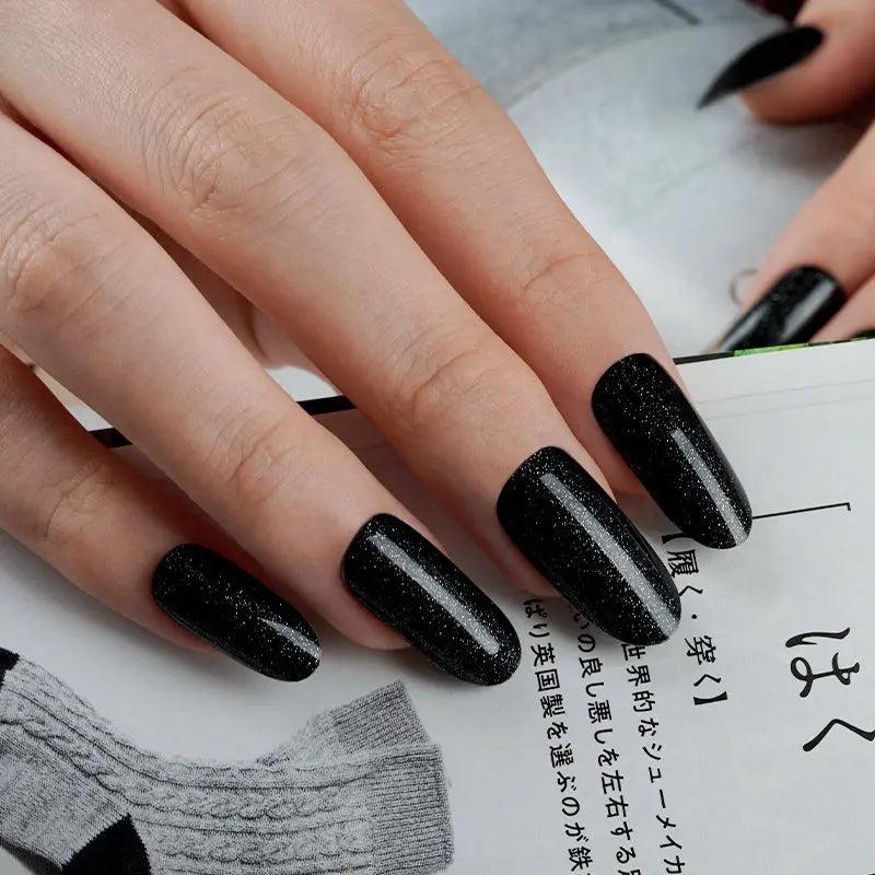 Smalto Semipermanente Adesivo in Gel OhNailly - Nero Glitter | Gel Nail Wraps 20 Pezzi | Manicure Fai da Te Veloce