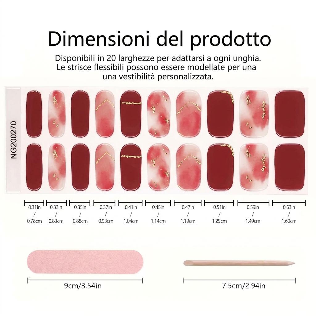 Smalto Semipermanente Adesivo in Gel OhNailly - Rosso e Rosa Sfumato | Gel Nail Wraps 20 Pezzi | Manicure Fai da Te Veloce