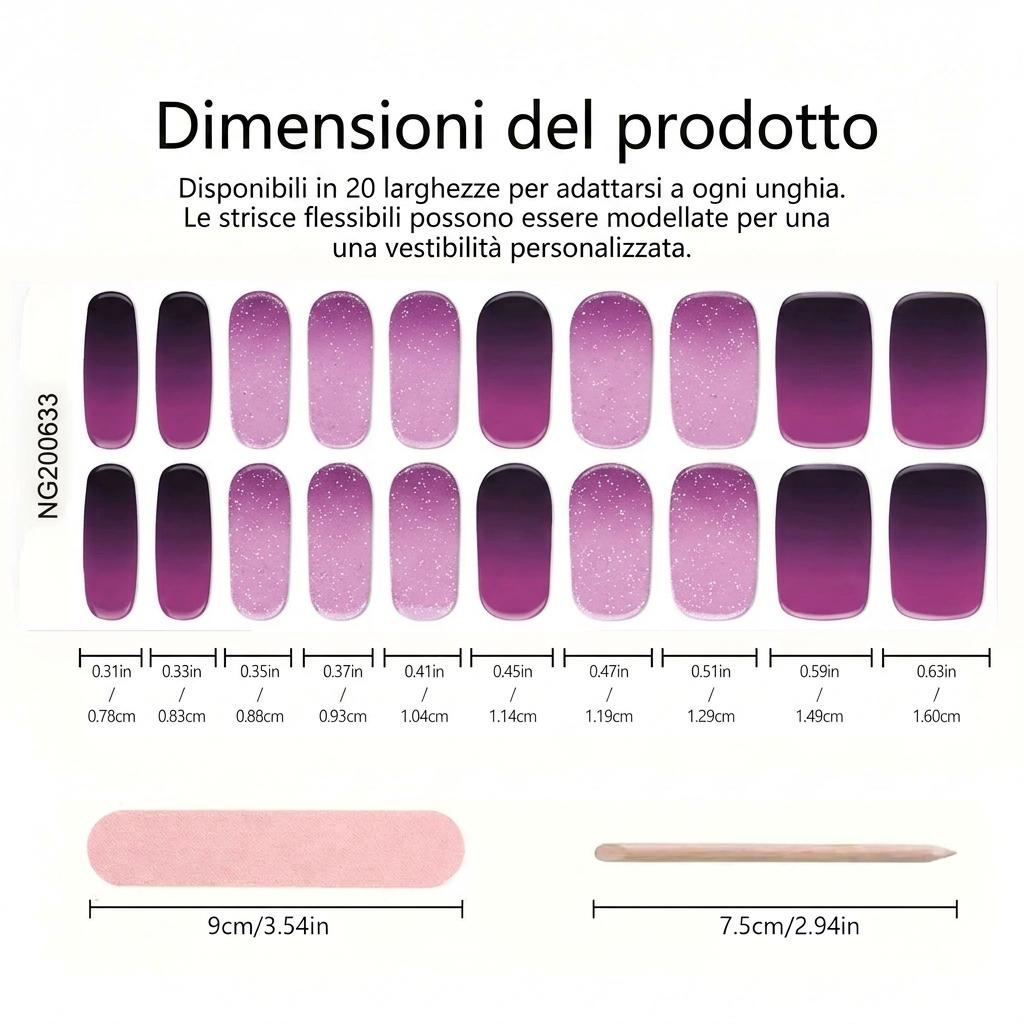 Smalto Semipermanente Adesivo in Gel OhNailly - Viola Glitter Ombré | Gel Nail Wraps 20 Pezzi | Manicure Fai da Te Veloce