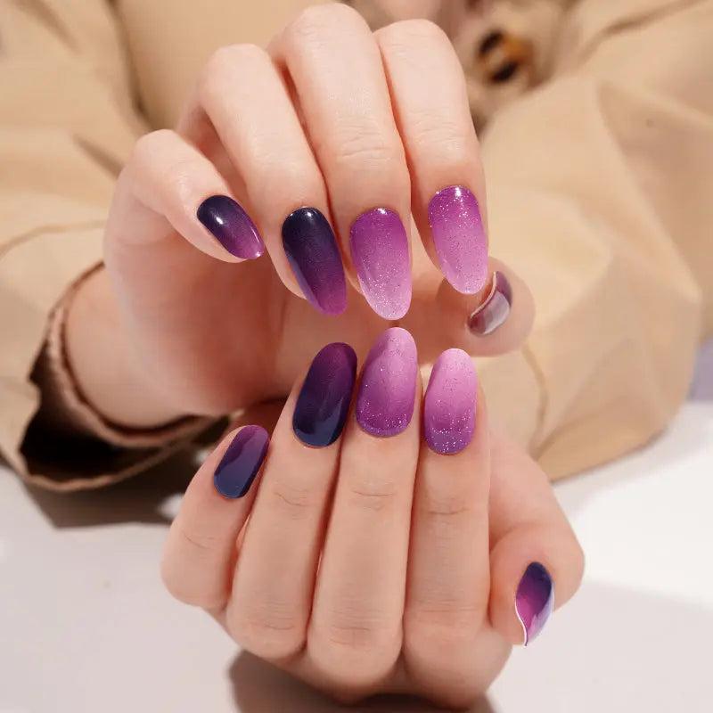 Smalto Semipermanente Adesivo in Gel OhNailly - Viola Glitter Ombré | Gel Nail Wraps 20 Pezzi | Manicure Fai da Te Veloce