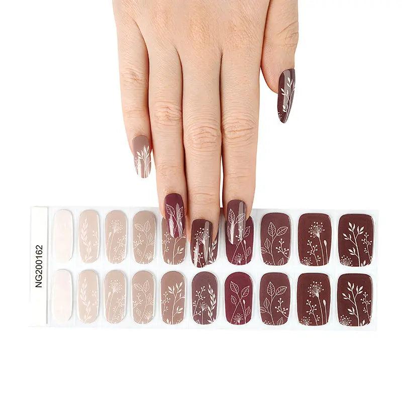 Smalto Semipermanente Adesivo in Gel OhNailly - floreale stilizzato | Gel Nail Wraps 20 Pezzi | Manicure Fai da Te Veloce