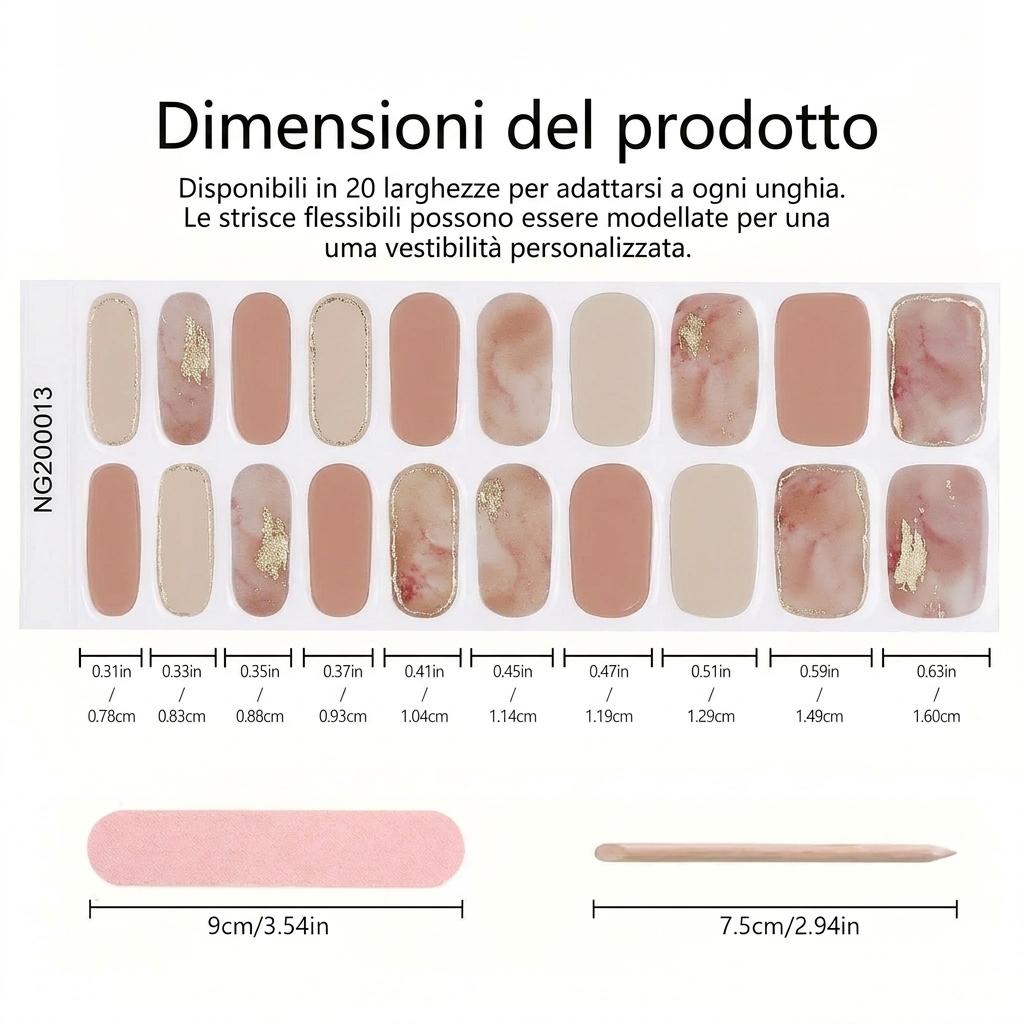 Smalto Semipermanente Adesivo in Gel OhNailly - Effetto Marmo | Gel Nail Wraps 20 Pezzi | Manicure Fai da Te Veloce