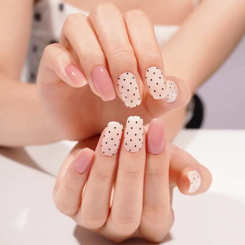 Smalto Semipermanente Adesivo in Gel OhNailly - Rosa e Pois | Gel Nail Wraps 20 Pezzi | Manicure Fai da Te Veloce