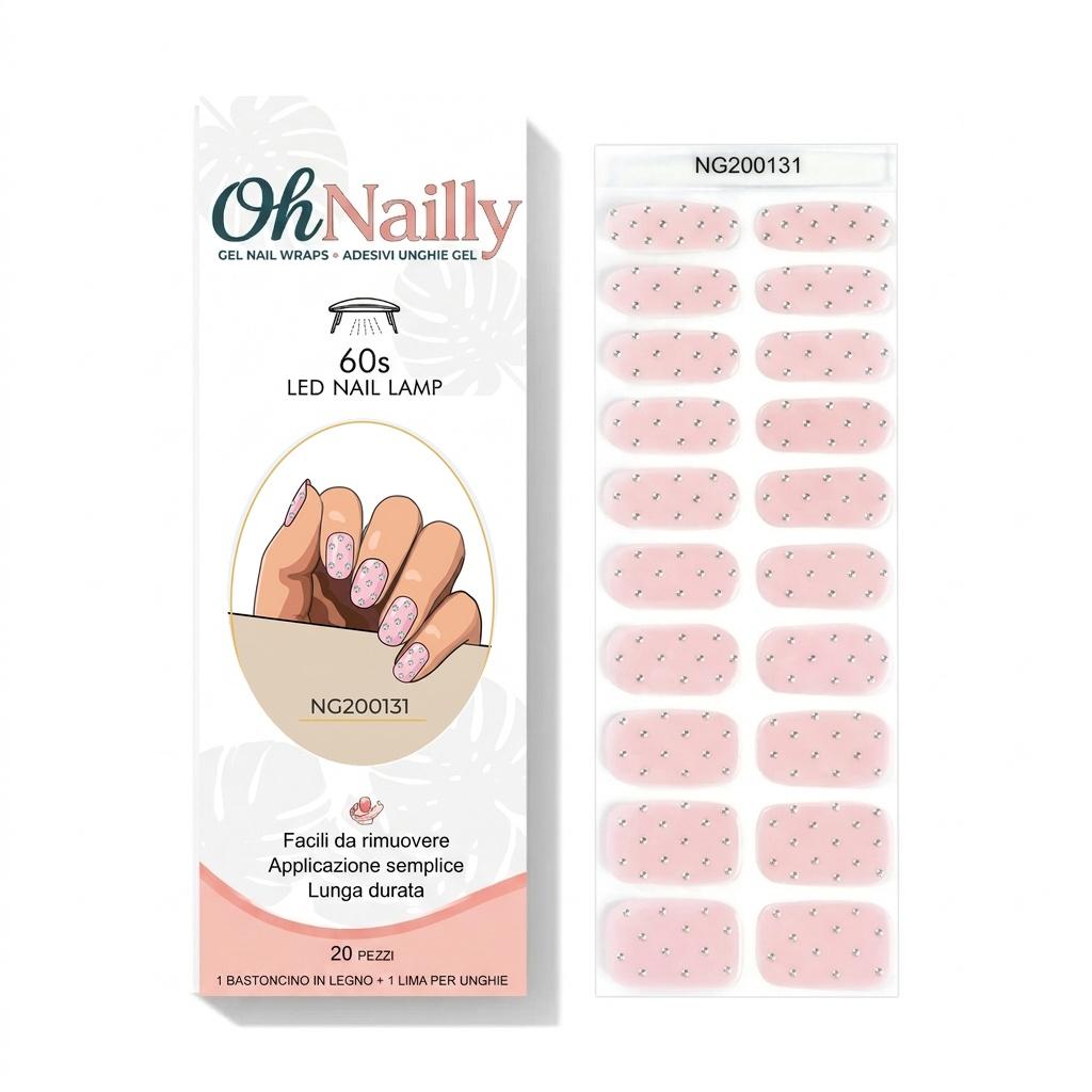 Smalto Semipermanente Adesivo in Gel OhNailly - Rosa Metallico | Gel Nail Wraps 20 Pezzi | Manicure Fai da Te Veloce