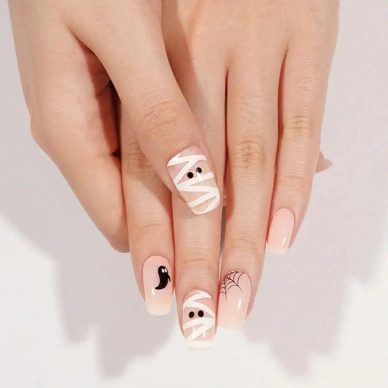 Smalto Semipermanente Adesivo in Gel OhNailly - Halloween Fantasmini | Gel Nail Wraps 20 Pezzi | Manicure Fai da Te Veloce