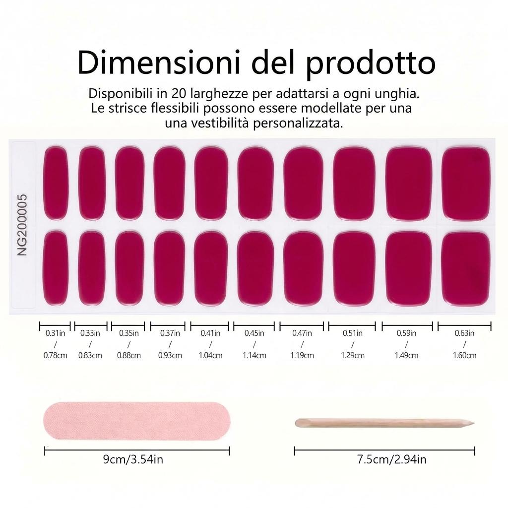 Smalto Semipermanente Adesivo in Gel OhNailly - Rosso Charm | Gel Nail Wraps 20 Pezzi | Manicure Fai da Te Veloce