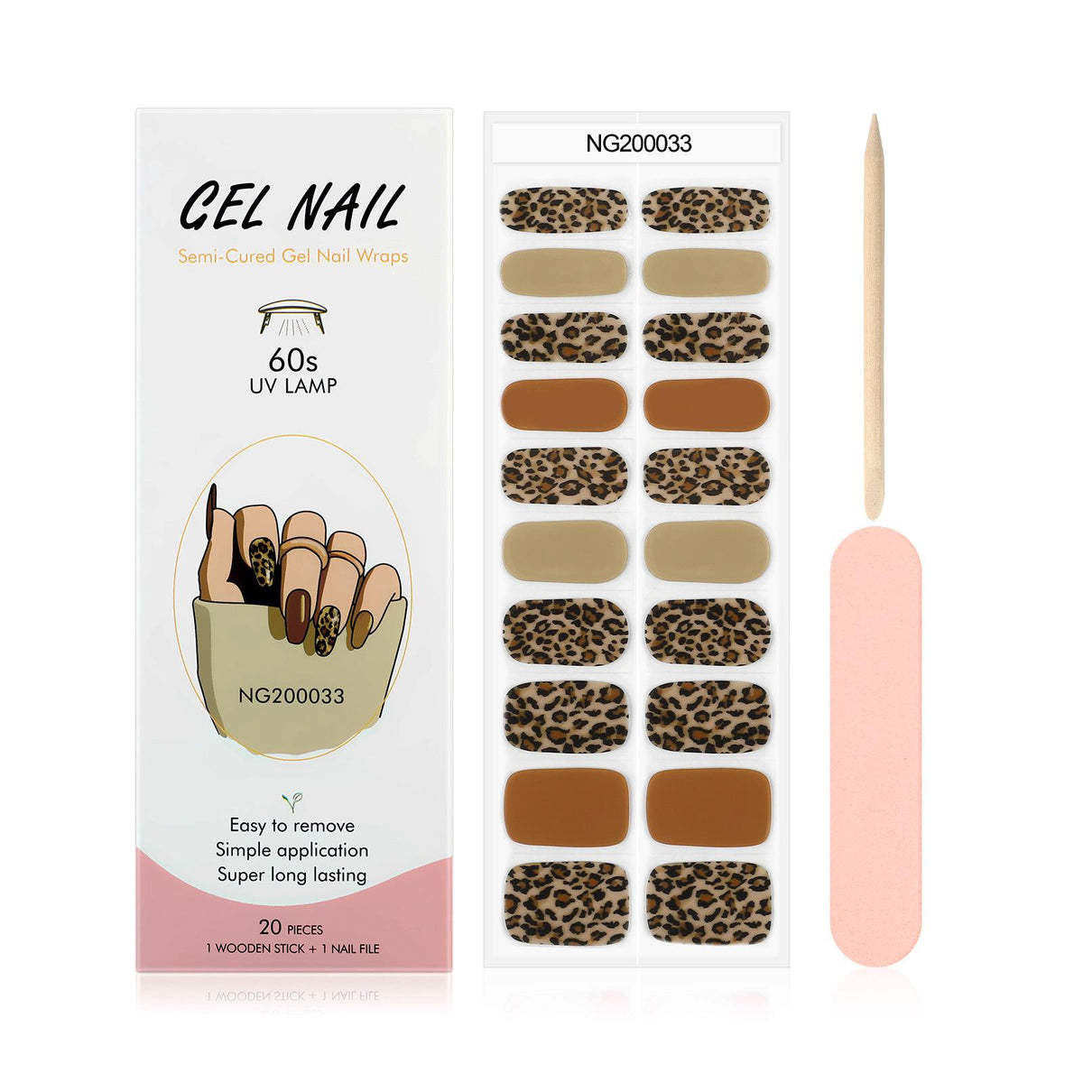 Smalto Semipermanente Adesivo in Gel OhNailly - Leopardato | Gel Nail Wraps 20 Pezzi | Manicure Fai da Te Veloce