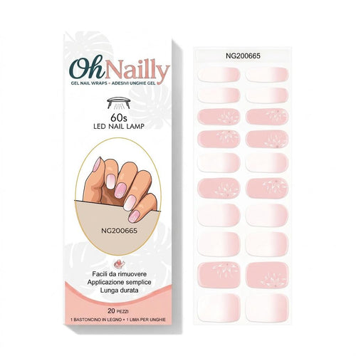 Smalto Semipermanente Adesivo in Gel OhNailly - baby boomer Rosa e Fiori | Gel Nail Wraps 20 Pezzi | Manicure Fai da Te Veloce
