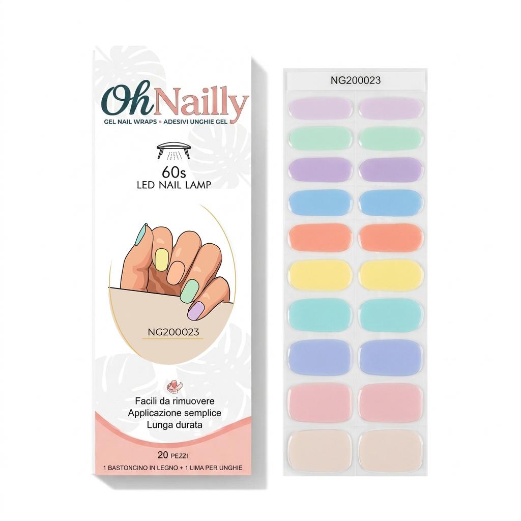 Smalto Semipermanente Adesivo in Gel OhNailly - Colori Pastello | Gel Nail Wraps 20 Pezzi | Manicure Fai da Te Veloce