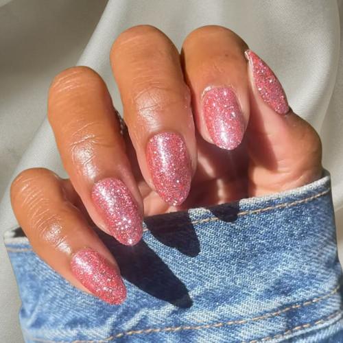 Smalto Semipermanente Adesivo in Gel OhNailly - Rosa Glitter | Gel Nail Wraps 20 Pezzi | Manicure Fai da Te Veloce