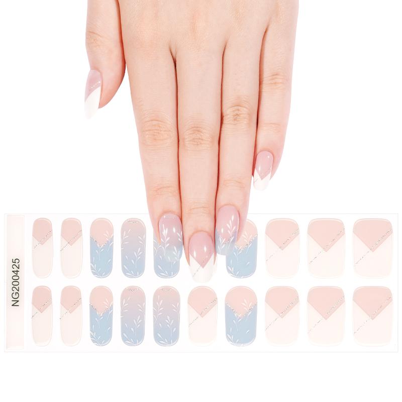 Smalto Semipermanente Adesivo in Gel OhNailly - Azzurro Bianco French e Fiori | Gel Nail Wraps 20 Pezzi | Manicure Fai da Te Veloce