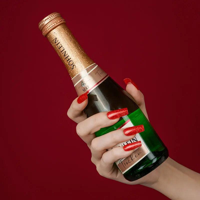 Smalto Semipermanente Adesivo in Gel OhNailly - Rosso Glitter | Gel Nail Wraps 20 Pezzi | Manicure Fai da Te Veloce