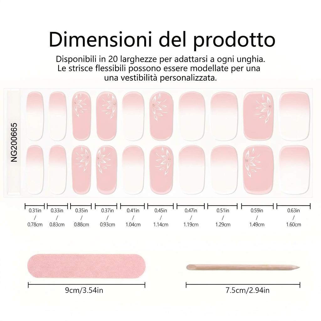 Smalto Semipermanente Adesivo in Gel OhNailly - baby boomer Rosa e Fiori | Gel Nail Wraps 20 Pezzi | Manicure Fai da Te Veloce