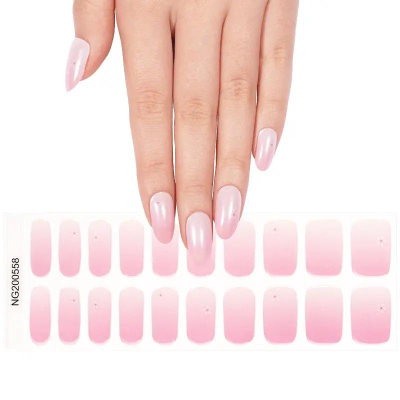 Smalto Semipermanente Adesivo in Gel OhNailly - Rosa Chiaro e Fiori | Gel Nail Wraps 20 Pezzi | Manicure Fai da Te Veloce