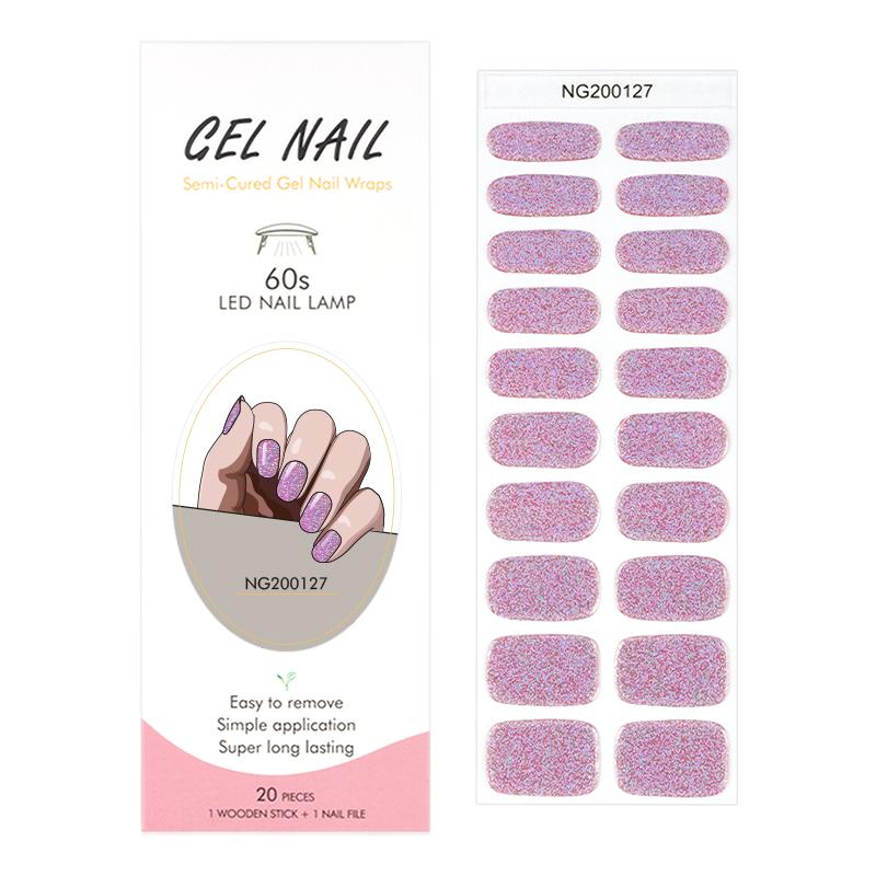 Smalto Semipermanente Adesivo in Gel OhNailly - Rosa Glitter | Gel Nail Wraps 20 Pezzi | Manicure Fai da Te Veloce