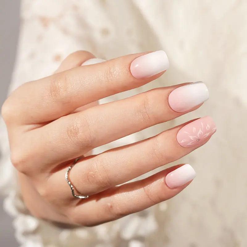 Smalto Semipermanente Adesivo in Gel OhNailly - baby boomer Rosa e Fiori | Gel Nail Wraps 20 Pezzi | Manicure Fai da Te Veloce