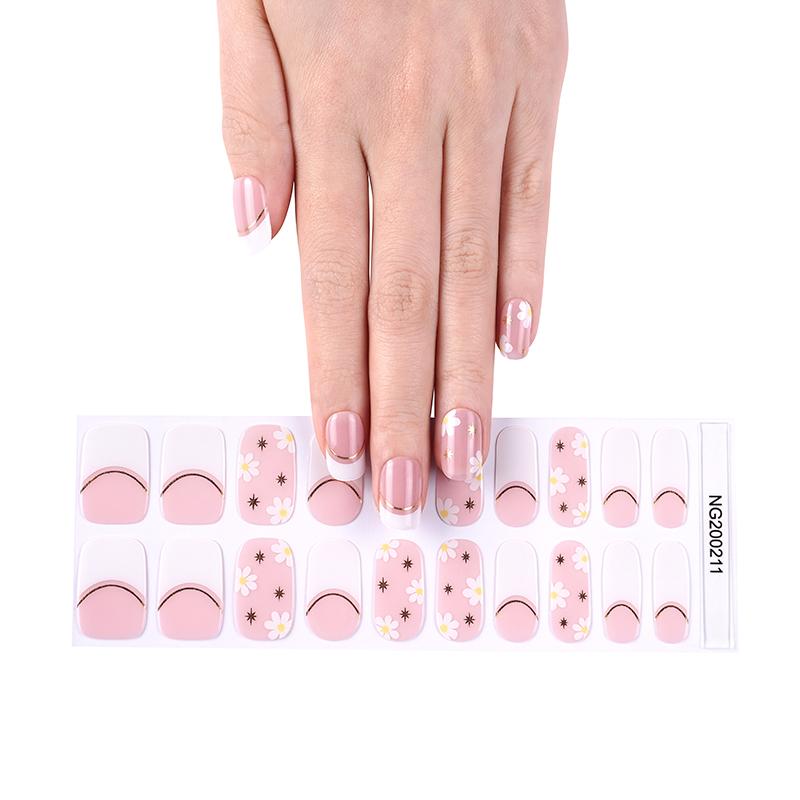 Smalto Semipermanente Adesivo in Gel OhNailly - French e Fiori | Gel Nail Wraps 20 Pezzi | Manicure Fai da Te Veloce