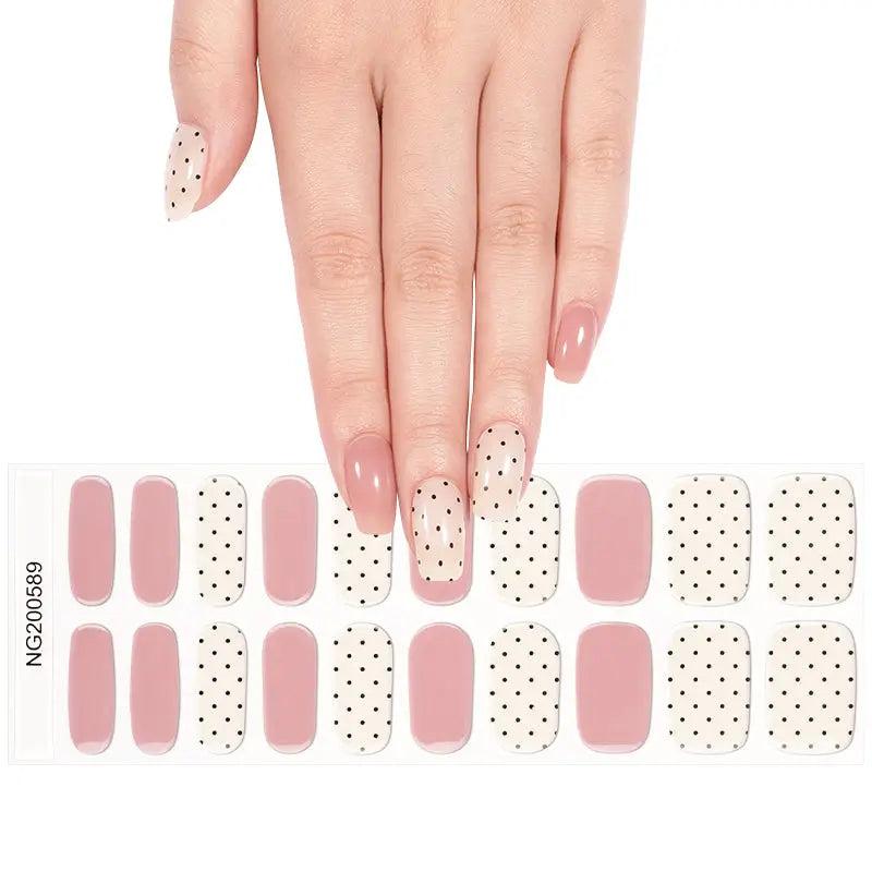Smalto Semipermanente Adesivo in Gel OhNailly - Rosa e Pois | Gel Nail Wraps 20 Pezzi | Manicure Fai da Te Veloce