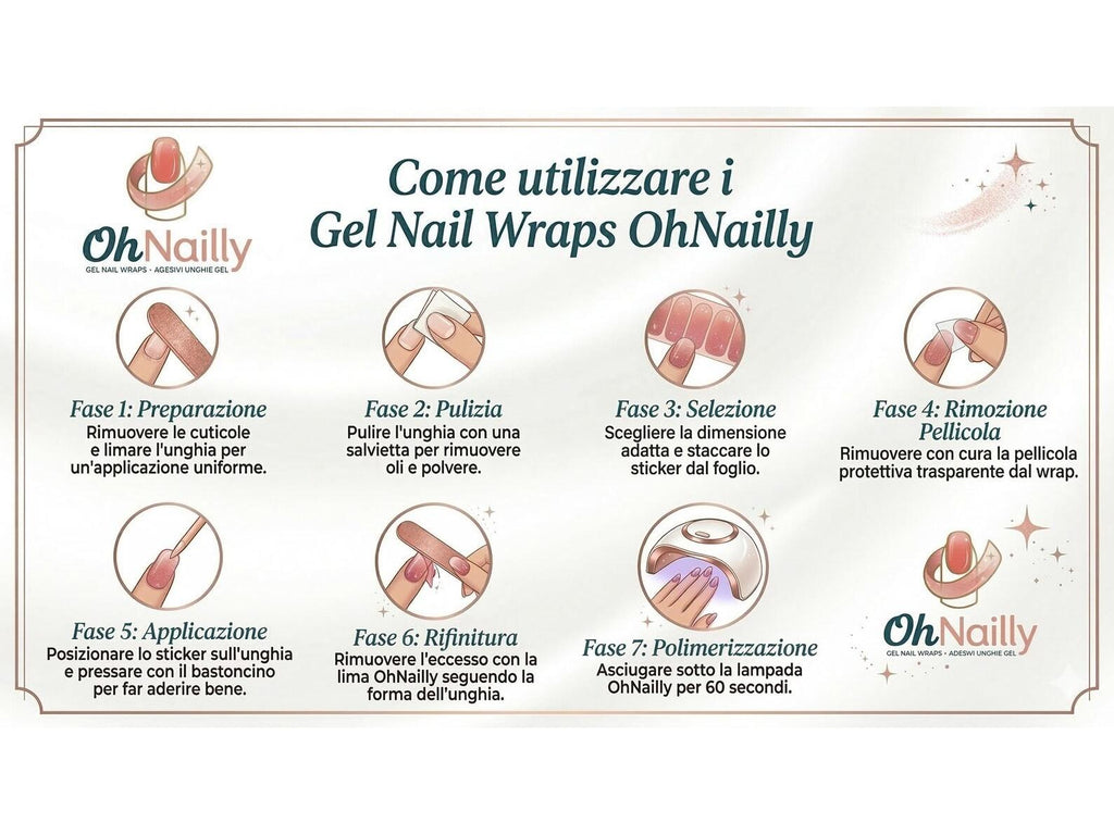 Smalto Semipermanente Adesivo in Gel OhNailly - Argentato Glitter | Gel Nail Wraps 20 Pezzi | Manicure Fai da Te Veloce